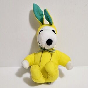 Vintage Peanuts Easter SNOOPY Plush Bunny Rabbit Nylon Whitmans Mini 8.5" Yellow